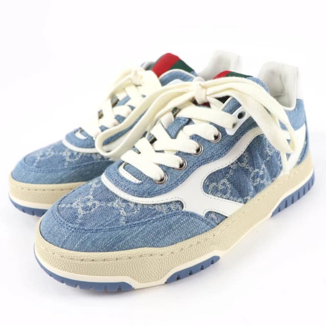 Gucci Reweb Leather GG Denim Low-Cut Sneakers Indigo Blue White in White Denim from The Reluxe, photo 1 of 1