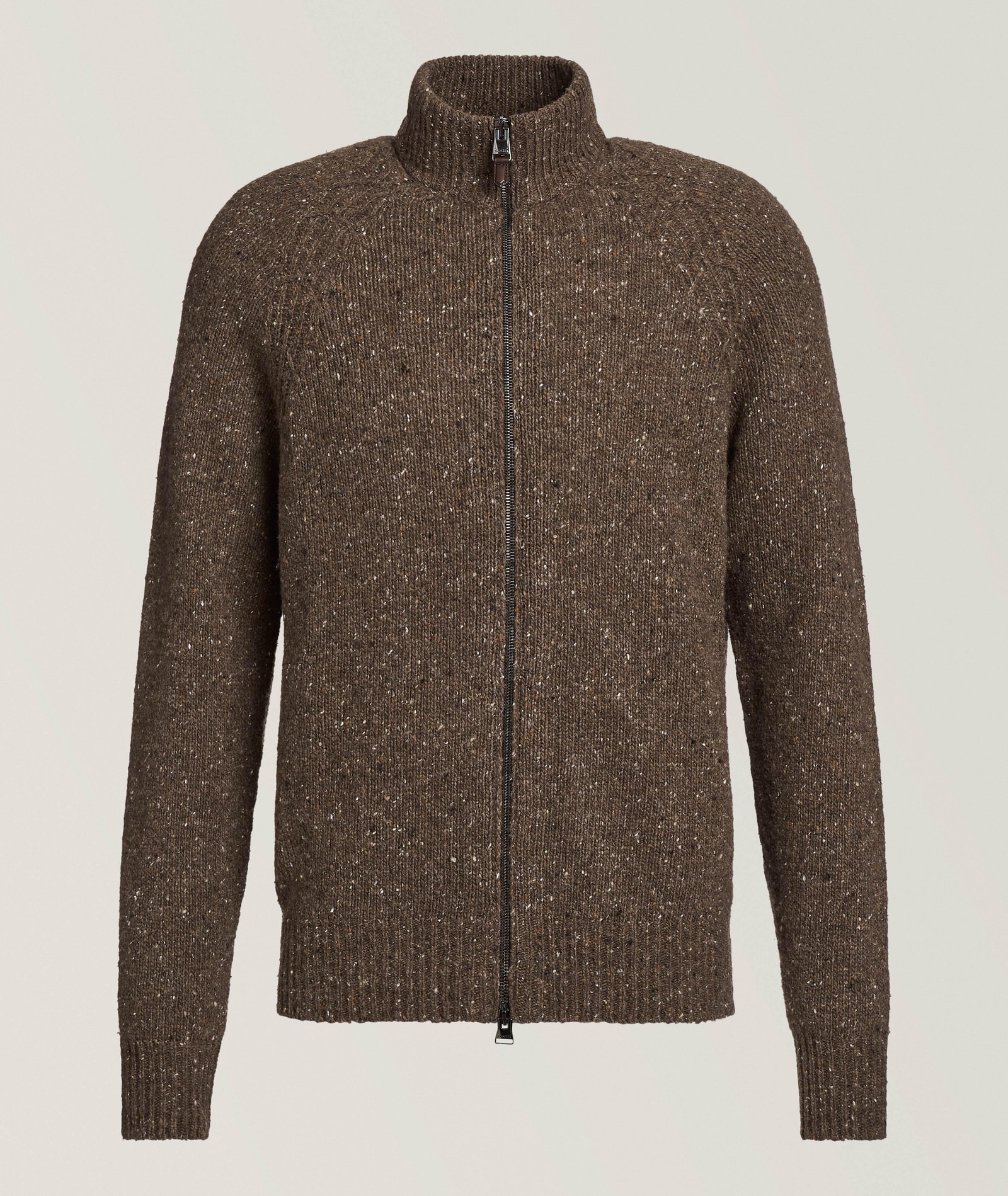 Canali Wool-Blend Full-Zip Sweater in Brown 60% wool, 20% polyamide, 20% viscose, image 1 of 1 from Harry Rosen