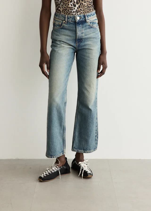 Ganni Tint Rigid Denim Betzy Cropped Jeans in Mid Blue Vintage, image 1 of 1 from Incu