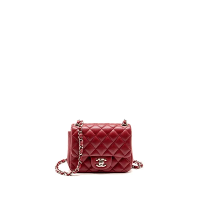 Chanel Classic Mini Square Flap Bag Caviar Red SHW in Red Caviar leather from EMIER, photo 1 of 1