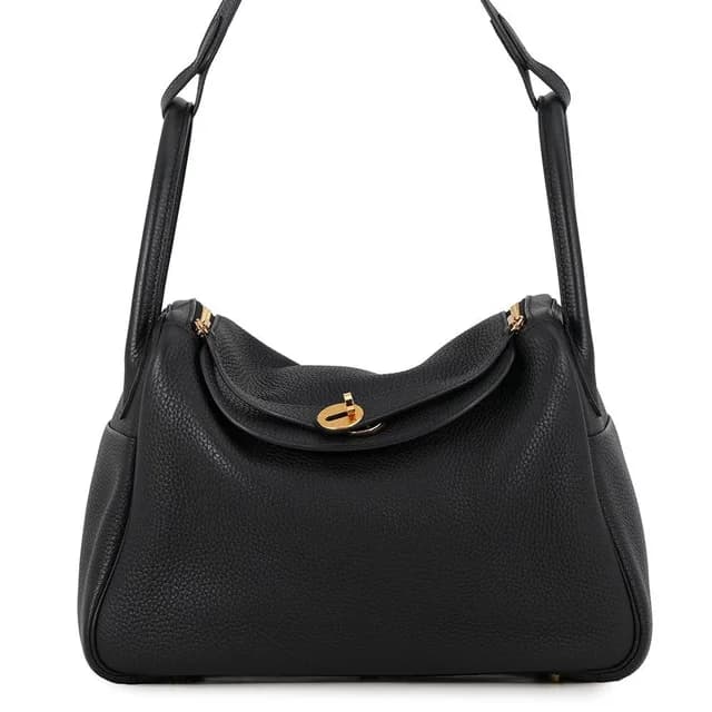 Hermès Lindy 30 Black Gold Taurillon Clemence 2-Way Shoulder Bag in Black Clemence leather from The Reluxe, photo 1 of 1
