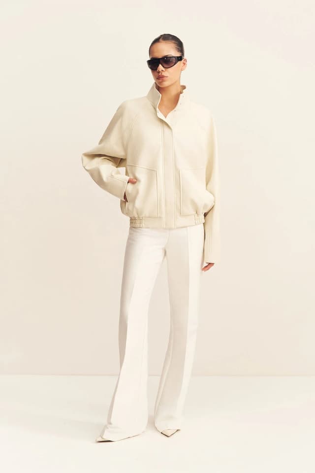 Shona Joy BLAKE FUNNEL NECK FAUX LEATHER JACKET - BONE, image 1 of 1 from Shona Joy