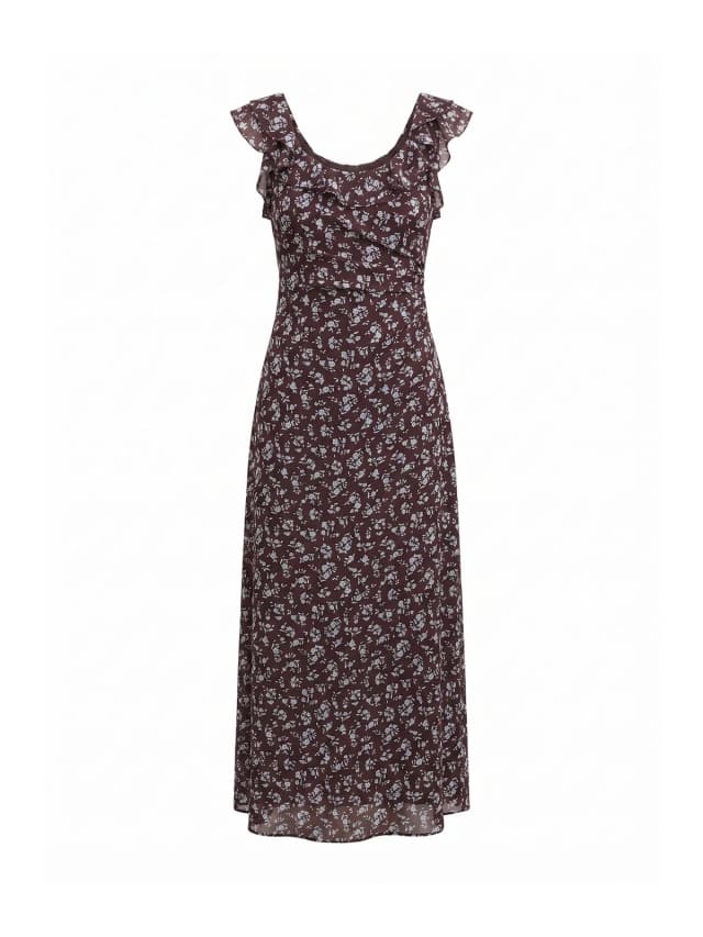 Forever New Women's Paige Ruffle Midi Dress in Choc Ray Floral, image 1 of 1 from Fenwick