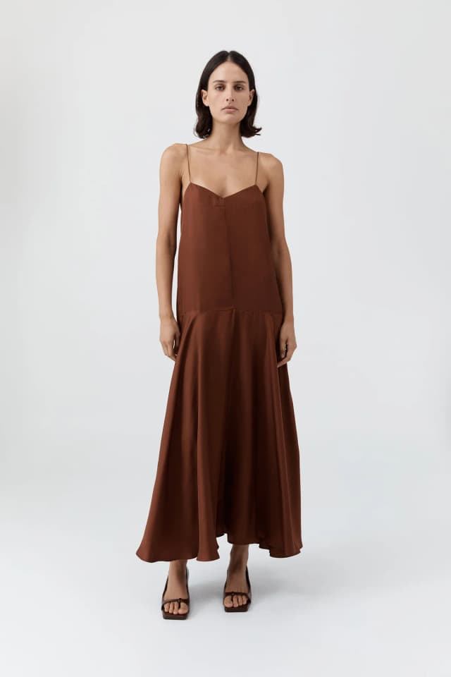 St Agni Silk Twill Relaxed Slip Dress - Brick, image 1 of 1 from St. Agni