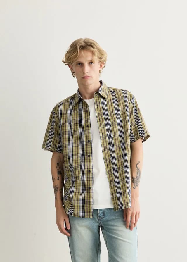 LARRIET Cliff Short Sleeve Shirt in Cedar Plaid, image 1 of 1 from Incu