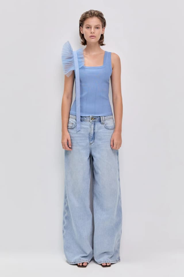 AJE Ava Knit Tank in PALE BLUE, image 1 of 1 from Aje