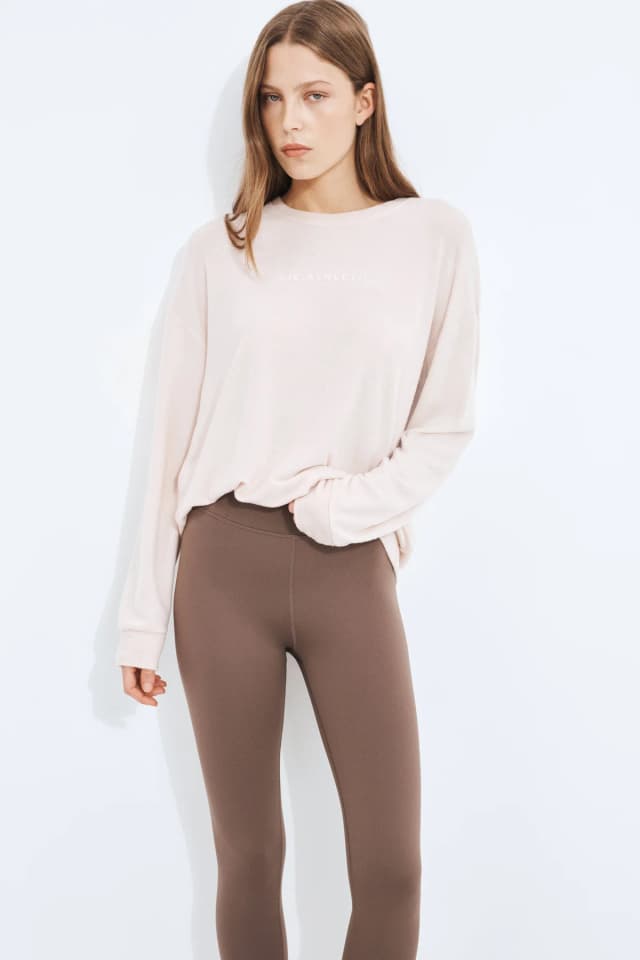 Athletica Textured Long Sleeve Tee in PINK MARLE, image 1 of 1 from Aje