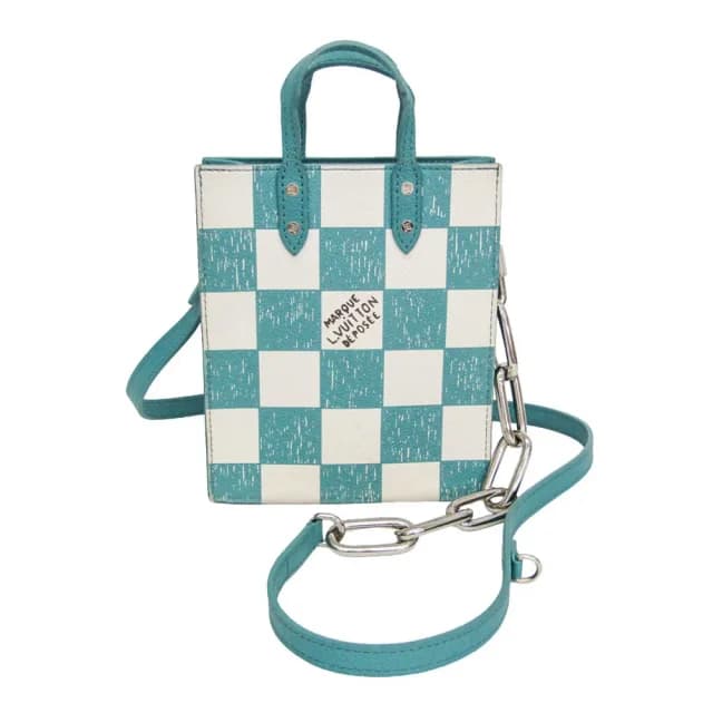 Louis Vuitton Damier Checkerboard Sac Plat XS N60495 Women,Men Shoulder Bag Off-white,Turquoise in Off-white/Turquoise Coated canvas , Leather from Elady, photo 1 of 1