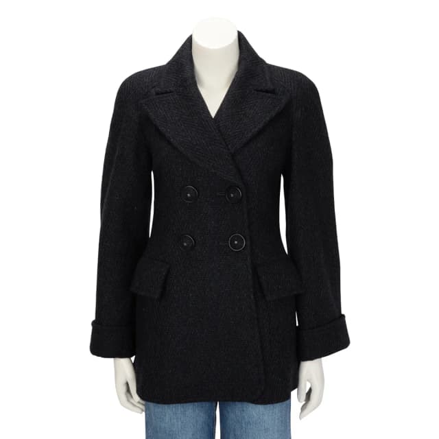 Chanel Herringbone Wool Double Breasted Coat FR 38 in Navy Wool from Blue Spinach, photo 1 of 1