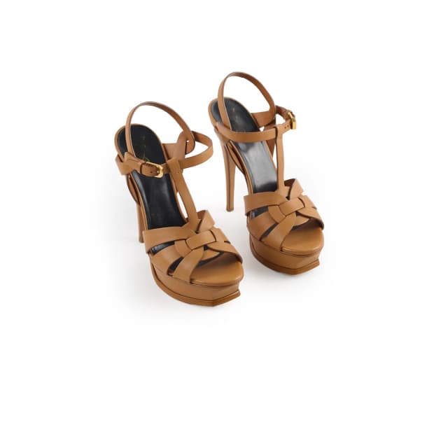 Saint Laurent Tribute Platform Heels Tan Size 37 in Brown Leather from The Purse Affair, photo 1 of 1