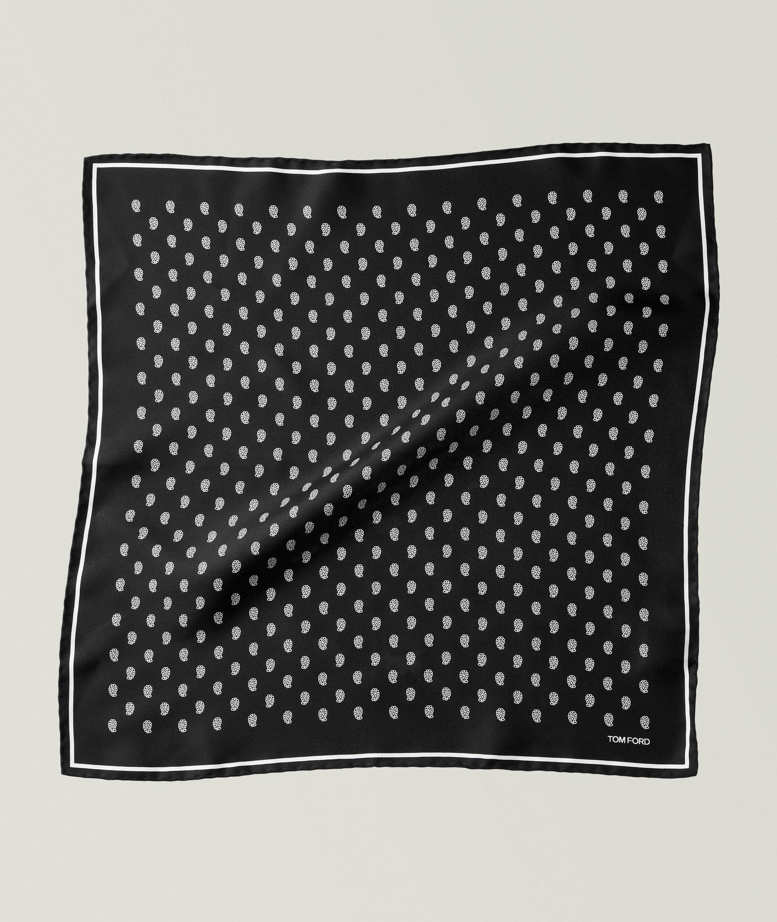 TOM FORD Micro-Paisley Silk Pocket Square in Black, image 1 of 1 from Harry Rosen