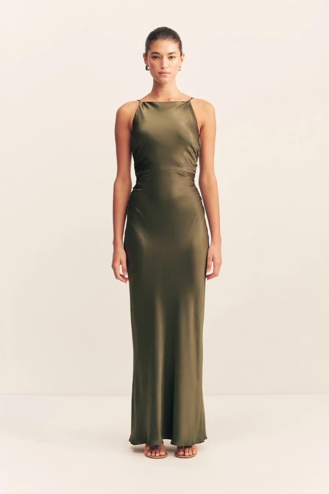 Shona Joy LA LUNE HIGH NECK RUCHED MAXI DRESS - FOREST, image 1 of 1 from Shona Joy