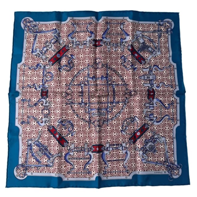 Hermès Carre 45 Blue Mors Et Gourmettes Vichy Scarf in Blue Silk from The Reluxe, photo 1 of 1