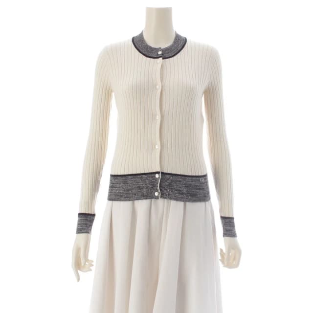 Dior Rough Simmons Era Cashmere Silk Rib Design Knit Melange Contrast Cardigan in Silk from The Reluxe, photo 1 of 1