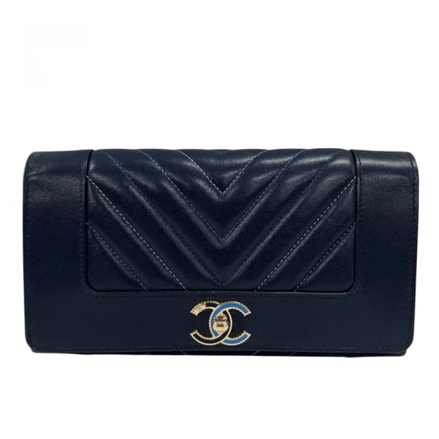 Chanel Wallet Mademoiselle Flap Blue Logo in Blue Lambskin from The Reluxe, photo 1 of 1