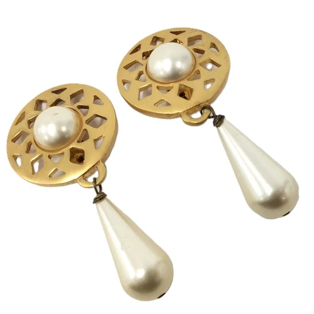 Celine Earrings Plating Faux Pearl Gold White in White from The Reluxe, photo 1 of 1