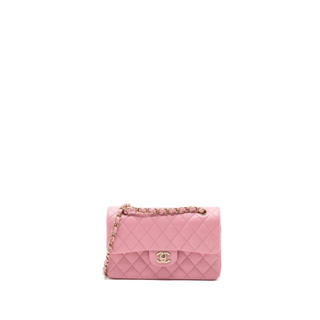 Chanel Small Classic Double Flap Bag Lambskin Pink LGHW(Microchip) in Pink Lambskin from EMIER, photo 1 of 1