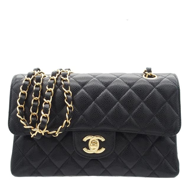 Chanel Classic Black Gold Caviar Leather Quilted 23 Double Flap Chain Shoulder in Black Caviar leather from The Reluxe, photo 1 of 1