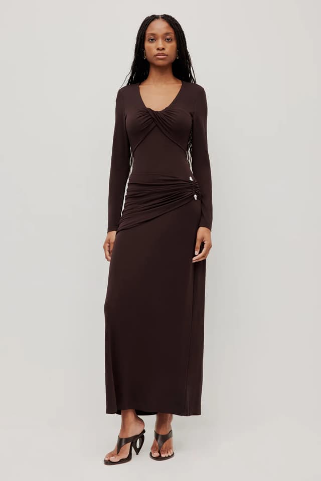 Aje Studio Ember Long Sleeve Maxi Dress in CHOCOLATE, image 1 of 1 from Aje