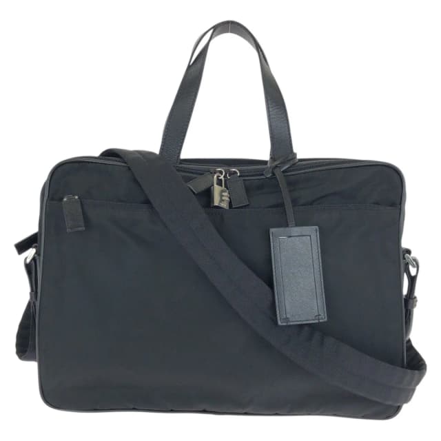 Prada Tessuto Saffiano 2-Way Black Silver Nylon Leather Business Bag in Black Saffiano leather from The Reluxe, photo 1 of 1