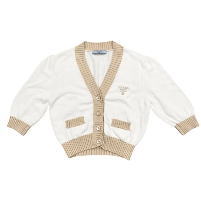 Prada Cardigan Cropped Length 36 Cotton Logo White Beige in White from The Reluxe, photo 1 of 1