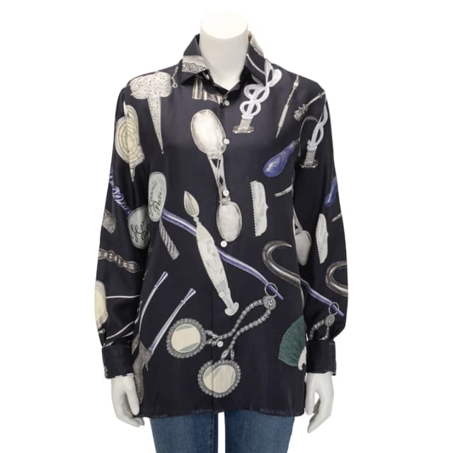 Hermès Nous Sommes Inseparables Blouse FR 38 in Caban Silk from Blue Spinach, photo 1 of 1