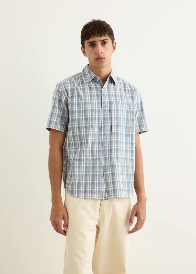 LARRIET Cliff Short Sleeve Shirt in Petrol Plaid, image 1 of 1 from Incu