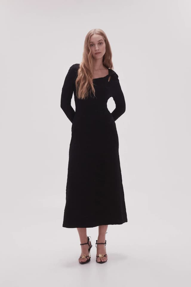 AJE Celeste Twist Knit Midi Dress in BLACK, image 1 of 1 from Aje