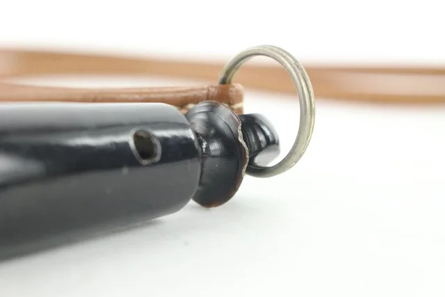 Hermès Black x Brown Wooden Dog Whistle in Black Canvas from Bagriculture, photo 1 of 1