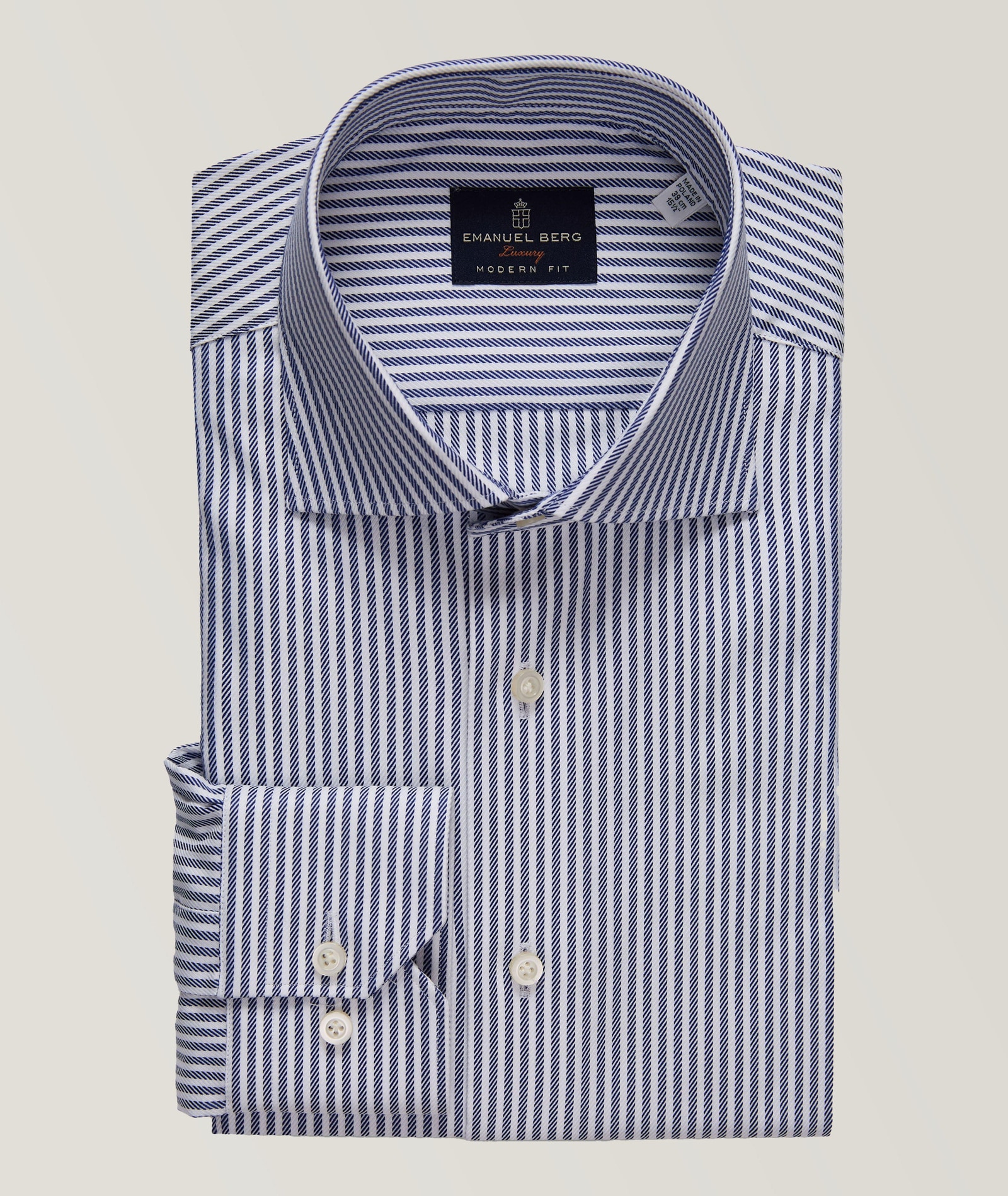 Emanuel Berg Premium Luxury Striped Yoga Dress Shirt in Blue Cotton & Cotton Blends, image 1 of 1 from Harry Rosen