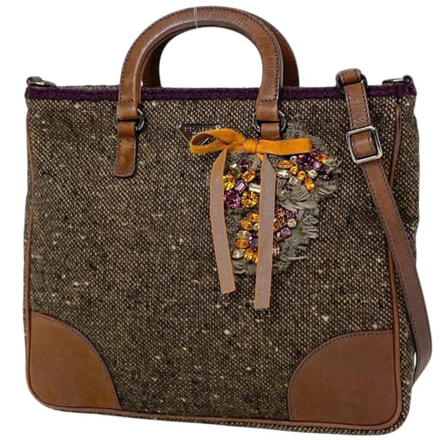 Prada Handbag 2-Way Rhinestone Fabric Brown in Brown Leather from The Reluxe, photo 1 of 1