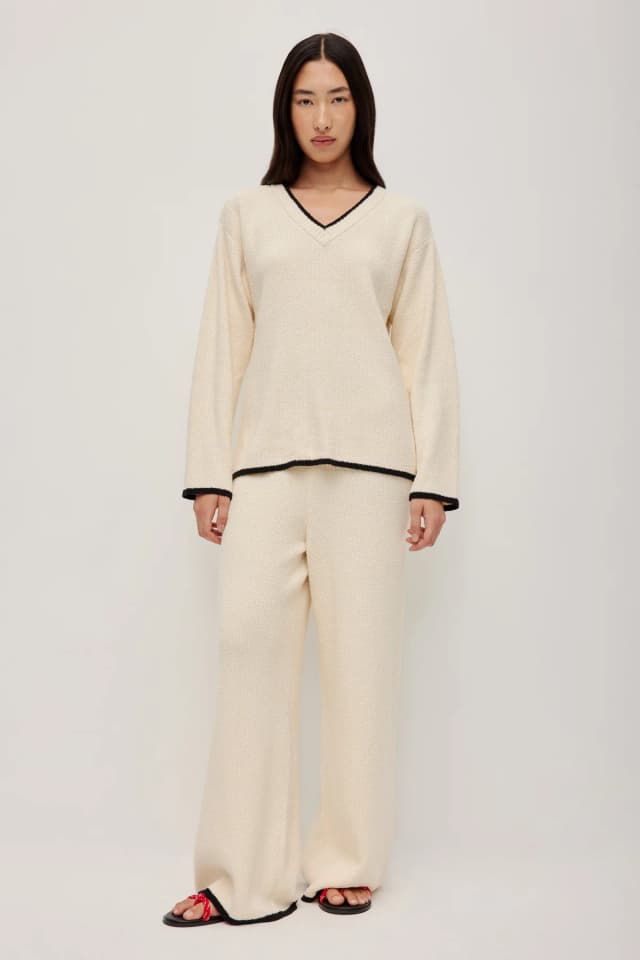Athletica Textured Knit Pant in RICE WHITE, image 1 of 1 from Aje