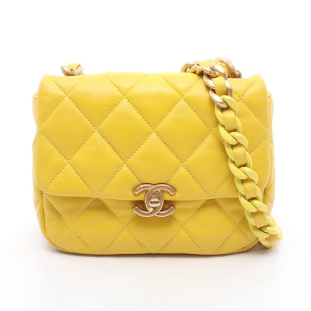 Chanel Shoulder Bag Quilted Small Flap Chain Yellow Lambskin in Yellow Lambskin from The Reluxe, photo 1 of 1
