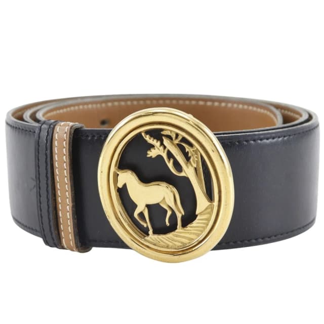 Hermès Hose Buckle Reversible Vintage Box Calf Gold Plated Black Brown Belt in Black Box leather from The Reluxe, photo 1 of 1