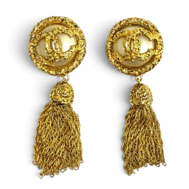 Chanel Vintage 93A CC Logo Lava Eco Pearl Earrings Gold in Gold from The Reluxe, photo 1 of 1
