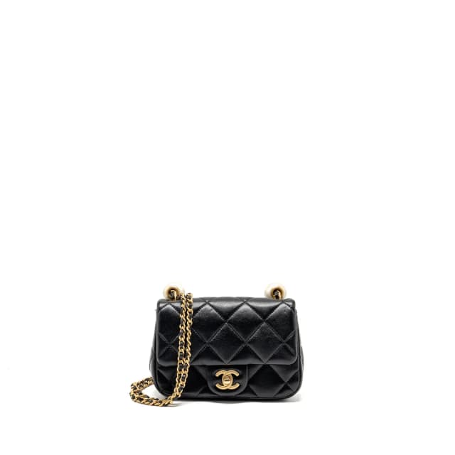 Chanel 24s Pearl Adjustable Chain Mini Flap Bag Lambskin Black GHW (microchip) in Black Lambskin from EMIER, photo 1 of 1