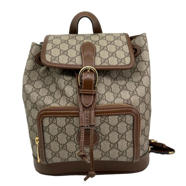 Gucci Retro Interlocking G Buckle GG Supreme Azalea Calfskin Backpack Beige 674147 in Beige Calfskin from Dallas Designer Handbags, photo 1 of 1