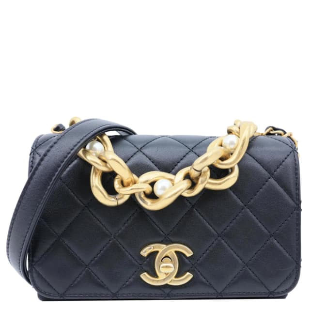 Chanel Pearl Boy Flap Mini Quilted Calfskin Leather Chain Crossbody Bag Black in Black Calfskin from Dallas Designer Handbags, photo 1 of 1