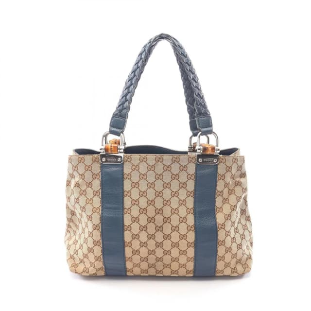 Gucci Tote Bag Bamboo GG Canvas Beige Blue in Beige Canvas from The Reluxe, photo 1 of 1