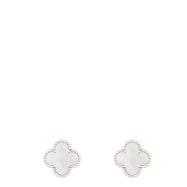 Van Cleef & Arpels Vintage Alhambra Mother of Pearl 18k White Gold Stud Earrings in White from Luxe.It.Fwd, photo 1 of 1