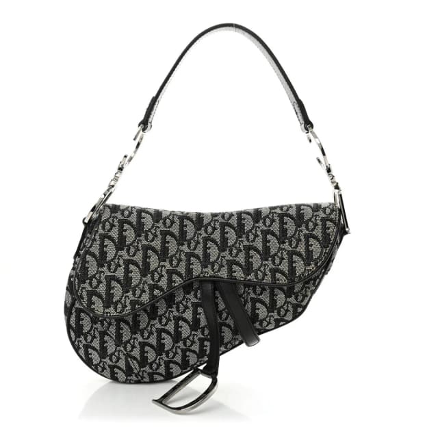 Dior Saddle Oblique Canvas Bag - Black & Grey in Black Canvas from H&T, photo 1 of 1