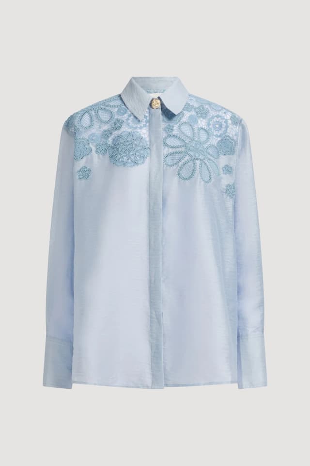 AJE Gia Embroidered Shirt in DUCK EGG, image 1 of 1 from Aje