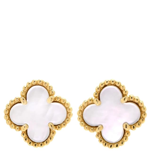 Van Cleef & Arpels Earrings Sweet Alhambra Pearl White Yellow Gold 18 in White from The Reluxe, photo 1 of 1
