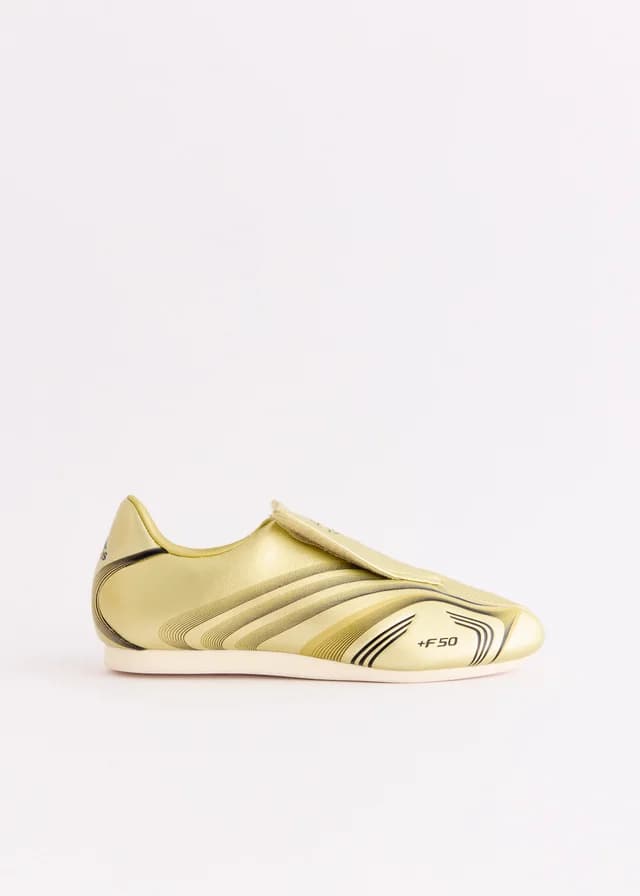 Adidas Women's Taekwondo F50 'Gold Metallic' Sneakers in GOLDMT CBLACK OWHITE, image 1 of 1 from Incu