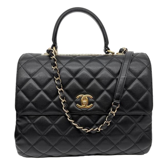 Chanel Trendy CC Top Handle Flap Quilted Leather Shoulder Bag Black in Black Leather from Dallas Designer Handbags, photo 1 of 1