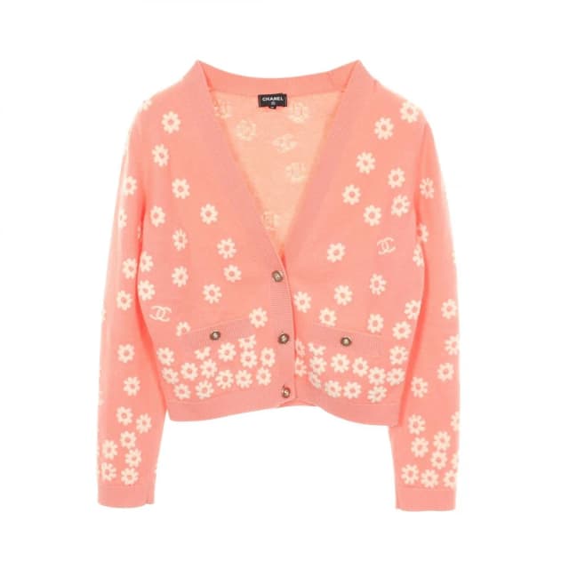 Chanel Cardigan CC Logo Flower Lion Button Pink Cashmere in Pink Cashmere from The Reluxe, photo 1 of 1