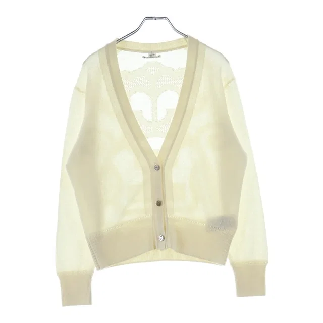 Hermès Cardigan Lenseigne du Sellier Motif Knit V-Neck Cashmere Blanc Naturel in White Cashmere from The Reluxe, photo 1 of 1
