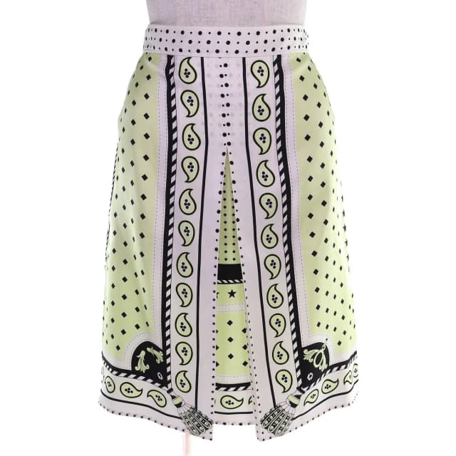 Hermès Harnais de Cour 100% Silk Twill Skirt White Yellow Green Black 36 in Black Silk from The Reluxe, photo 1 of 1
