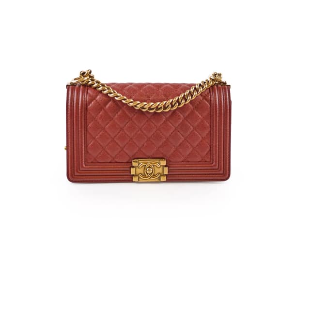 Chanel Medium Boy Flap Bag Brick Red Caviar 20 series in Red Caviar leather from The Purse Affair, photo 1 of 1