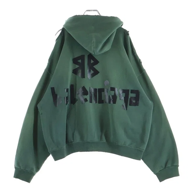 Balenciaga Tape Type Ripped Pocket Hoodie Green in Green from The Reluxe, photo 1 of 1
